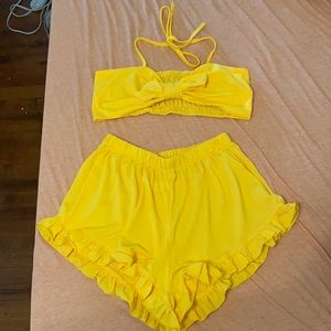 Yellow crop top and shorts set